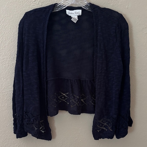 Women’s Fashion Avenue Knit Crop Open Cardigan, Navy Blue, Small - Picture 1 of 4